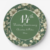 Ivoren bloemen en smaragdgroene bruiloft Jubileum Papieren Bordje (Voorkant)