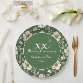 Ivoren bloemen en smaragdgroene bruiloft Jubileum Papieren Bordje