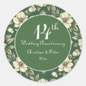 Ivoren bloemen en smaragdgroene bruiloft Jubileum Ronde Sticker (Voorkant)