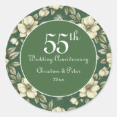 Ivoren bloemen en smaragdgroene bruiloft Jubileum Ronde Sticker (Voorkant)
