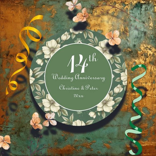 Ivoren bloemen en smaragdgroene bruiloft Jubileum Ronde Sticker