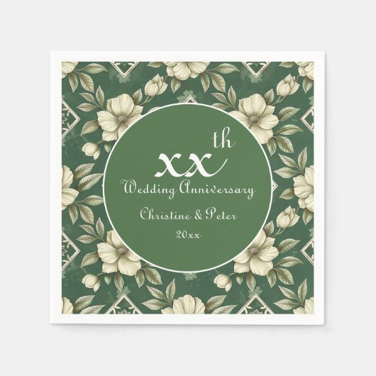 Ivoren bloemen en smaragdgroene bruiloft Jubileum Servet (Voorkant)