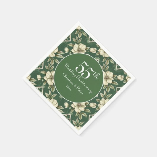 Ivoren bloemen en smaragdgroene bruiloft Jubileum Servet (Hoek)