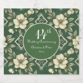 Ivoren bloemen en smaragdgroene bruiloft Jubileum Sparkling Wijnetiket (Enkel label)