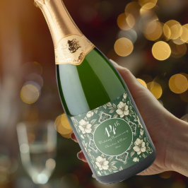 Ivoren bloemen en smaragdgroene bruiloft Jubileum Sparkling Wijnetiket