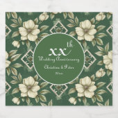 Ivoren bloemen en smaragdgroene bruiloft Jubileum Sparkling Wijnetiket (Enkel label)