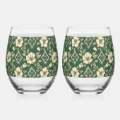 Ivoren bloemen en smaragdgroene bruiloft Jubileum Wijnglas Zonder Voet (Achterkant)