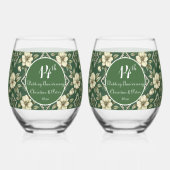 Ivoren bloemen en smaragdgroene bruiloft Jubileum Wijnglas Zonder Voet (Voorkant)