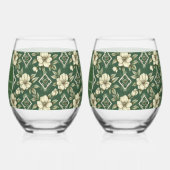 Ivoren bloemen en smaragdgroene bruiloft Jubileum Wijnglas Zonder Voet (Links)