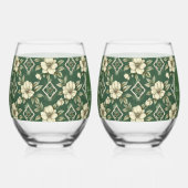 Ivoren bloemen en smaragdgroene bruiloft Jubileum Wijnglas Zonder Voet (Rechts)