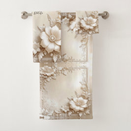 Ivoren Bloemen Handdoekenset Bad Handdoek