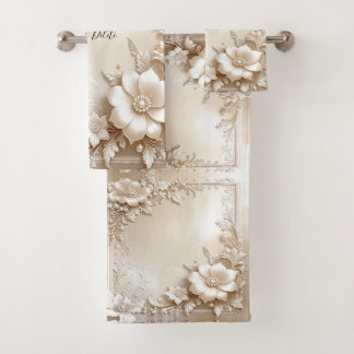 Ivoren Bloemen Handdoekenset Bad Handdoek