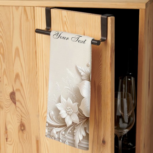 Ivoren Bloemen Keukenhanddoek (Derde Gevouwen)
