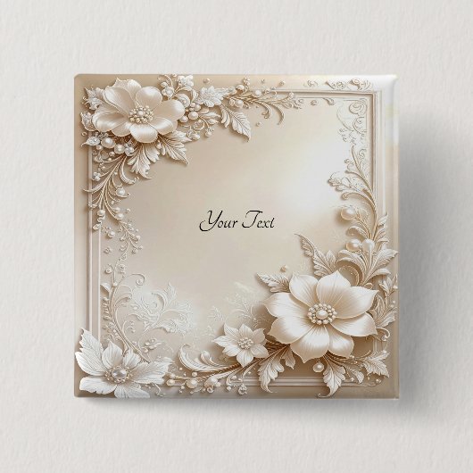 Ivoren Bloemen Knop Vierkante Button 5,1 Cm (Voorkant)