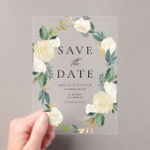 Ivoren Bloemen Krans met Faux Folie Save the Date Acryl Uitnodigingen (Insitu (Draagbaar))