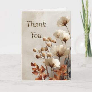 Ivoren bloemen op beige bedankkaart