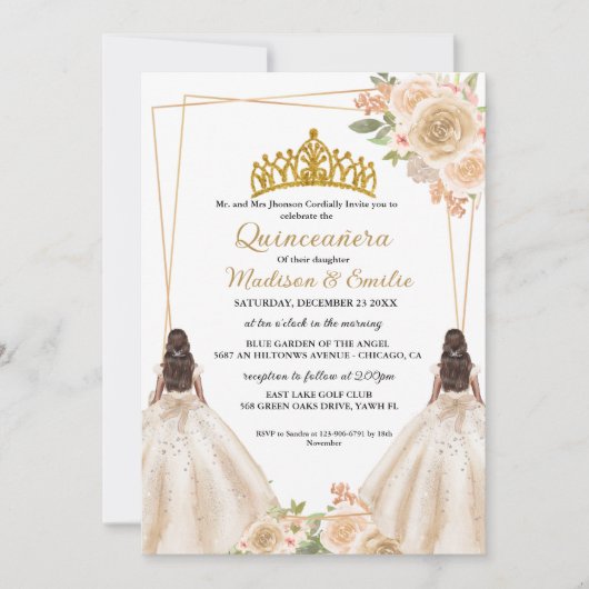 Ivoren bloemen vlinder tweeling Quinceanera Kaart (Voorkant)