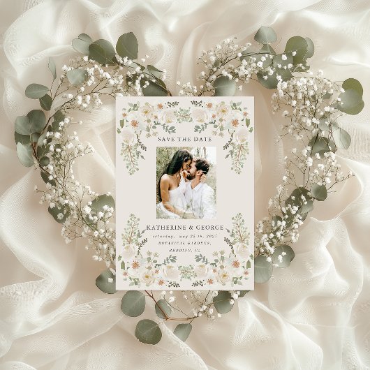 Ivoren Bloemetuin Elegante Bewaar de Datum Save The Date