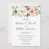 Ivoren Blush Roze Bloemen Greenery Wedding Kaart (Voorkant)