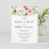 Ivoren Blush Roze Bloemen Greenery Wedding Kaart (Staand voorkant)