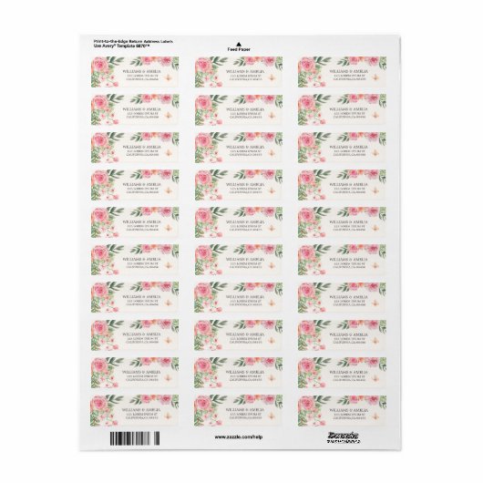 Ivoren Blush Roze & Perzik Bloemen Winter Wedding Etiket (Full Sheet)