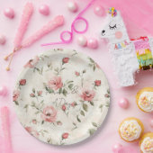 Ivoren Blush Rozen Bloemen Huwelijk Papieren Bordje (Feest)