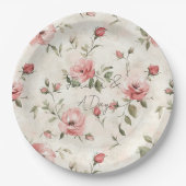 Ivoren Blush Rozen Bloemen Huwelijk Papieren Bordje (Voorkant)