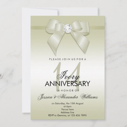 Ivoren Boog & Lint 14e trouwdag Kaart (Voorkant)