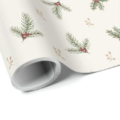 Ivoren botanisch kerstcadeaupapier cadeaupapier (Rol Hoek)