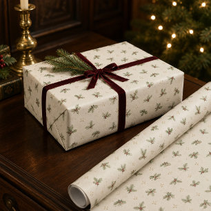 Ivoren botanisch kerstcadeaupapier cadeaupapier