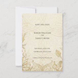 Ivoren botanische scroll save the date kaart