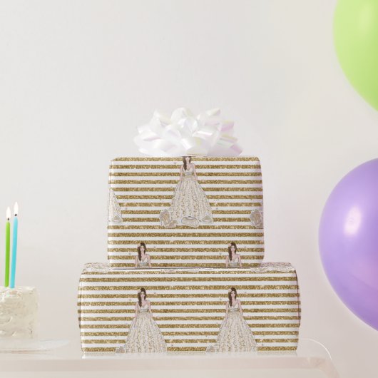 Ivoren bruiloftsfeest Glitter gouden strepen Cadeaupapier (Feestgeschenken)