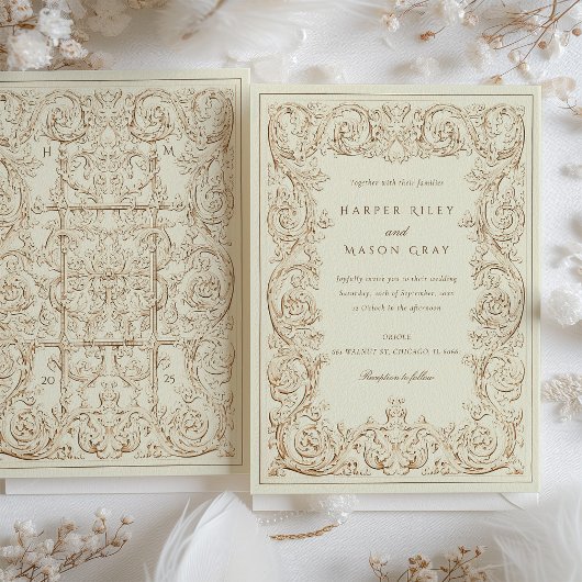  Ivoren Bruin  Trouwscrollwork Kaart