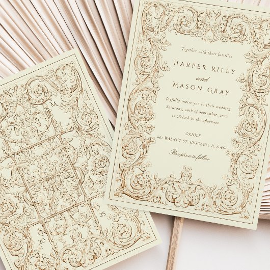  Ivoren Bruin  Trouwscrollwork Kaart