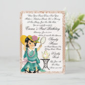  ivoren burlap eerste verjaardag kaart (Staand voorkant)