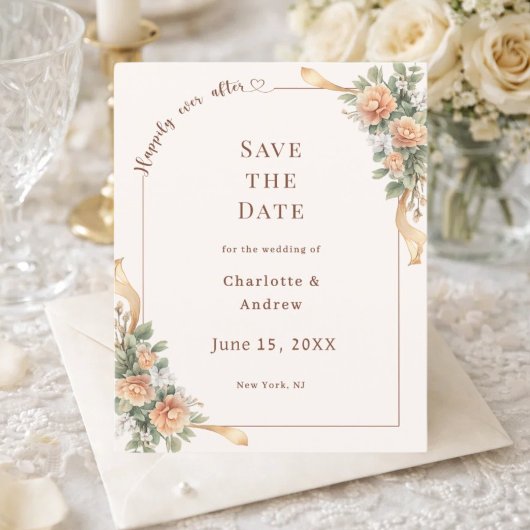 Ivoren champagne bloemen bruiloft Save the Date Flyer