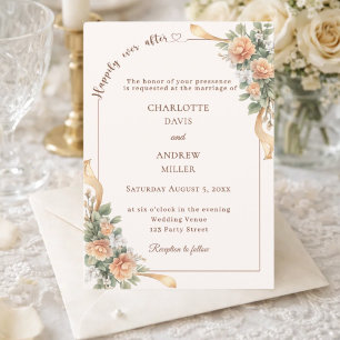 Ivoren champagne bloemen lint elegante trouwdag kaart