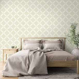 Ivoren cirkel kunstpatroon op saliegroen beige behang