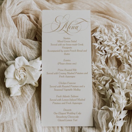 Ivoren eenvoudige elegante script bruiloft menu