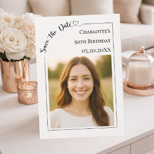 Ivoren eenvoudige moderne foto Verjaardag Save the Date