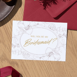Ivoren Elegante Bloemige Wil Je Mijn Bruidsmeisje Kaart
