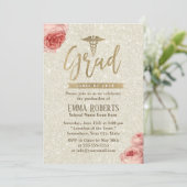 Ivoren Elegante Bloemrijke Gouden Medische Verplee Kaart (Staand voorkant)