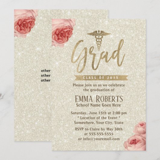 Ivoren Elegante Bloemrijke Gouden Medische Verplee Kaart (Voorkant / Achterkant)