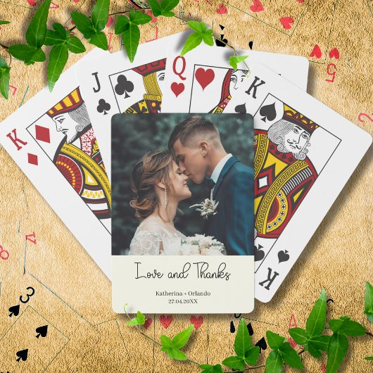 Ivoren Elegante Bruiloft Love and Thanks Foto Pokerkaarten