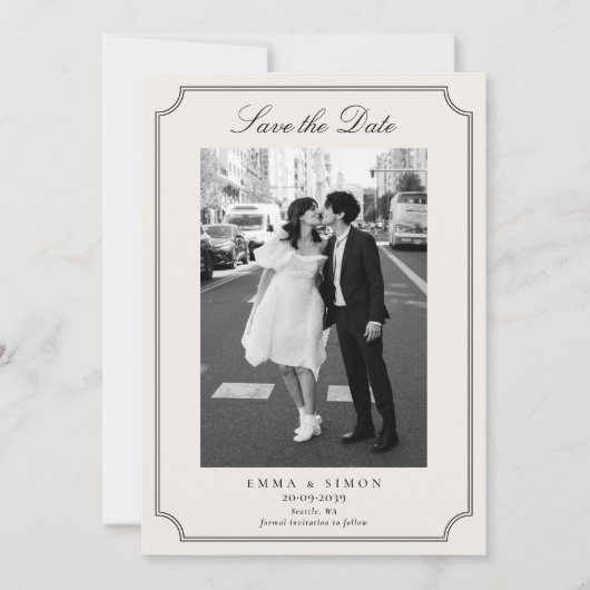 Ivoren Elegante Lijst Foto Save the Date Bedankkaart (Voorkant)