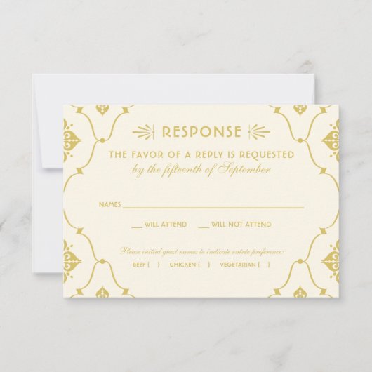  ivoren en gouden kunst RSVP kaartje (Voorkant)