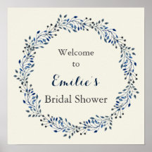 Ivoren en marineblauwe bloemige welkomstbord voor 