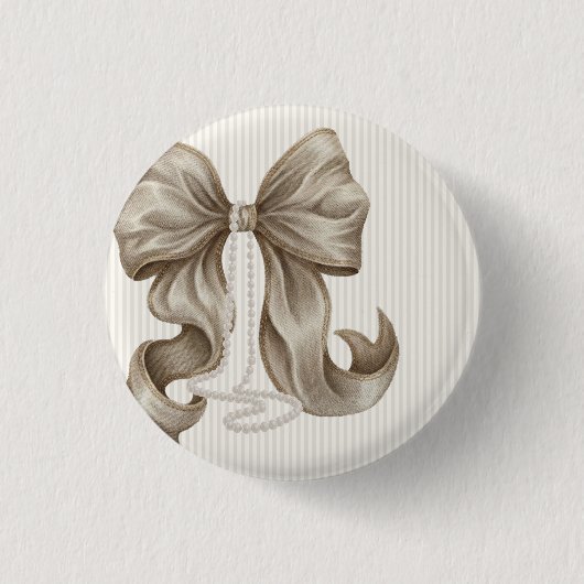 Ivoren gestreepte boog baby shower ronde button 3,2 cm (Voorkant)