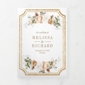 Ivoren Gouden Kerst Haard Boog QR Code Bruiloft Drieluik Uitnodiging (Cover)