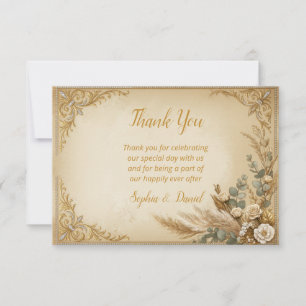 Ivoren Gouden Kroon Pampas Elegante Royal Boho Bedankkaart